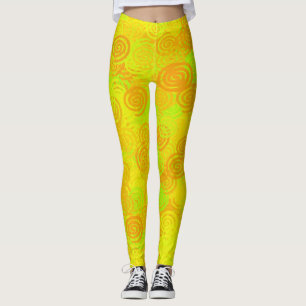 Yellow Green Orange Swirls Pattern Leggings
