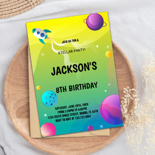 Yellow Green Outer Space Birthday Invitations
