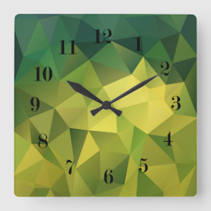 Yellow green pattern square wall clock