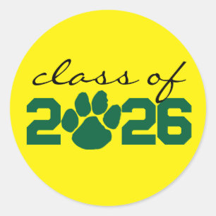 Yellow & Green Paw Print Graduation Stickers