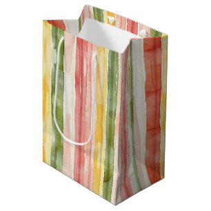 Yellow Green Pink Orange Stripes Birthday Medium Gift Bag