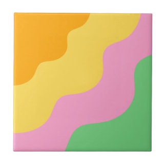 Yellow Green Pink Wavy Stripes Modern Chic Ceramic Tile