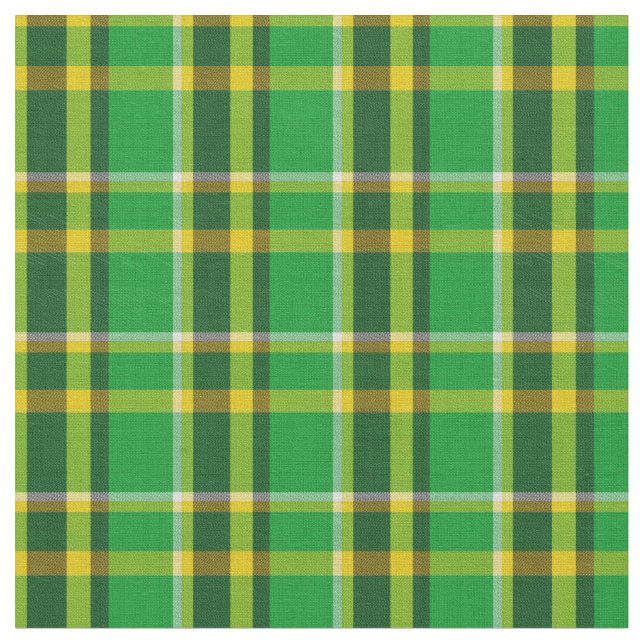 Yellow Green Plaid Pattern Check Print Tartan Fabric (Close Up)
