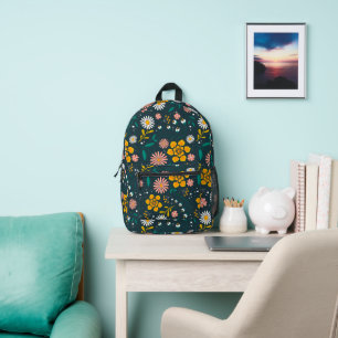 Yellow Green Pretty Floral Printed Backpack