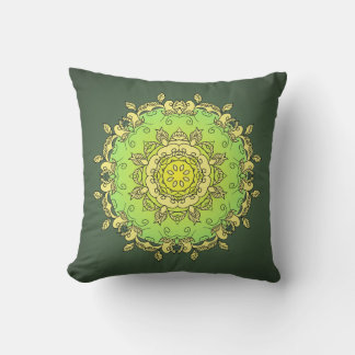 Yellow Green Psychedelic Mandala Cushion