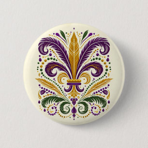 Yellow, green purple fleur de lis feathers 6 cm round badge