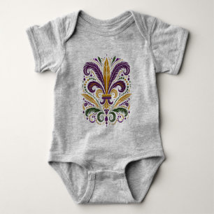 Yellow, green purple fleur de lis feathers baby bodysuit