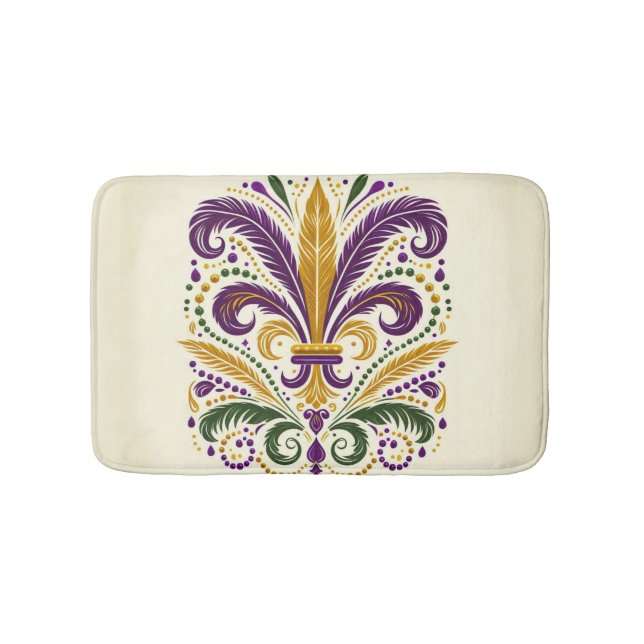 Yellow, green purple fleur de lis feathers bath mat (Front)