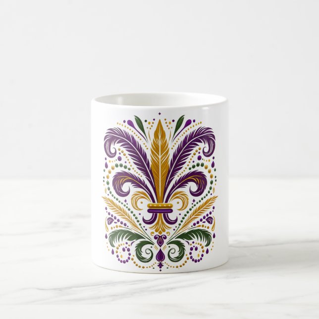 Yellow, green purple fleur de lis feathers coffee mug (Center)