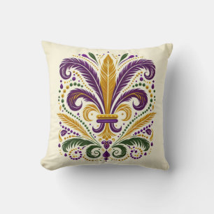 Yellow, green purple fleur de lis feathers cushion