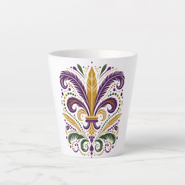 Yellow, green purple fleur de lis feathers latte mug (Front)