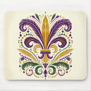 Yellow, green purple fleur de lis feathers mouse pad