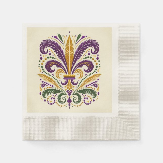 Yellow, green purple fleur de lis feathers napkin (Front)