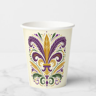 Yellow, green purple fleur de lis feathers paper cups