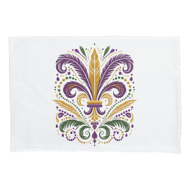 Yellow, green purple fleur de lis feathers pillowcase (Front)