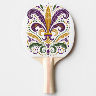 Yellow, green purple fleur de lis feathers ping pong paddle