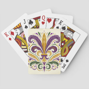 Yellow, green purple fleur de lis feathers playing cards