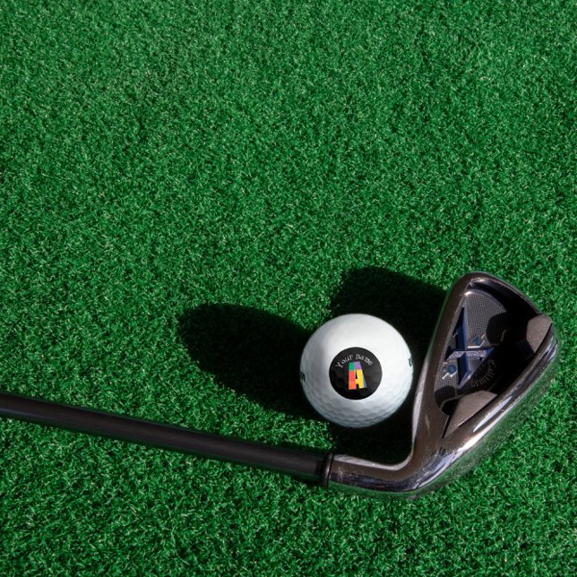 Yellow green purple Monogram letter A black white Golf Balls (Creator Uploaded)