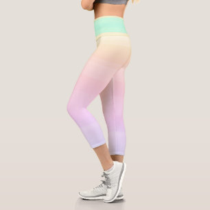 Yellow Green Purple Pastel Gradient Lines Pattern Capri Leggings