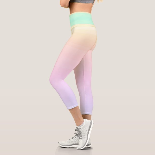 Yellow Green Purple Pastel Gradient Lines Pattern Capri Leggings (Left)