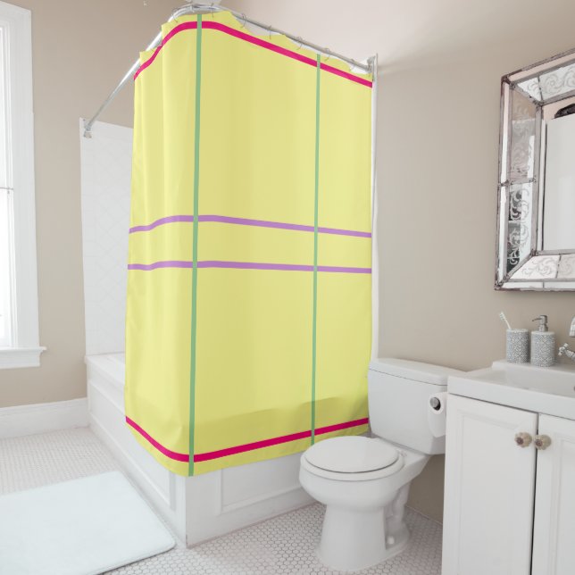 Yellow Green Purple Pink Geometric  Shower Curtain (In Situ)