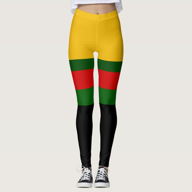 Yellow Green Red Black Colour Block Design  Leggings (Front)