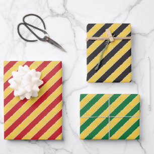 Yellow Green Red Stripes Faux Torn Christmas  Wrapping Paper Sheet