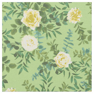 Yellow Green Roses Floral Flowers Fabric