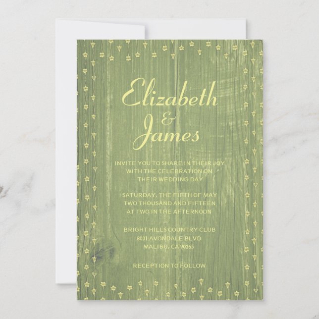 Yellow & Green Rustic Wood Wedding Invitations (Front)