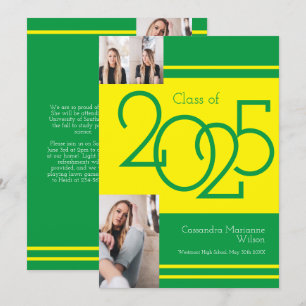 Yellow Green School Colours Graduation Announcemen Invitation