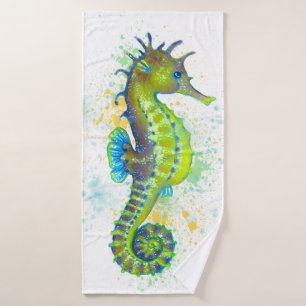 Yellow Green Seahorse splash Bath Towel Set
