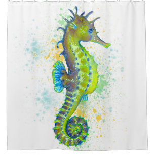 Yellow Green Seahorse splash Shower Curtain