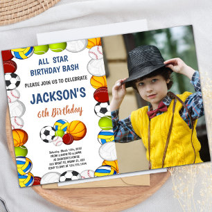 Yellow Green Sports Birthday Invitations w photo