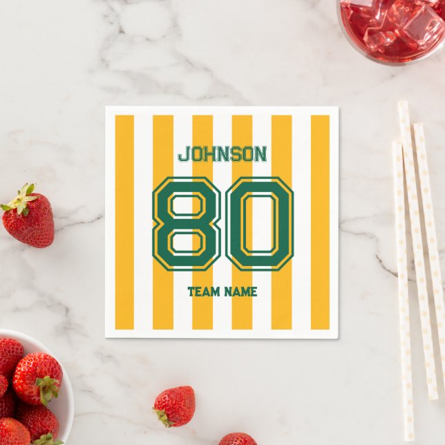 Yellow Green Sports Team Custom Name Number Team Napkin (Insitu)