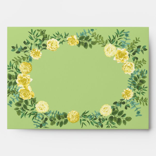 Yellow & Green Spring Rose Vintage Wedding Envelope (Front)