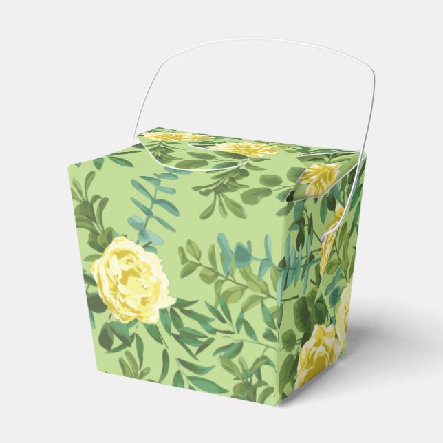Yellow & Green Spring Rose Vintage Wedding Favour Box (Front Side)