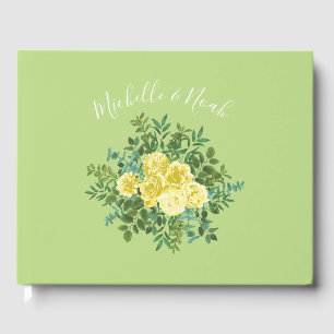 Yellow & Green Spring Rose Vintage Wedding Guest Book