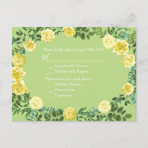 Yellow & Green Spring Rose Vintage Wedding Postcard