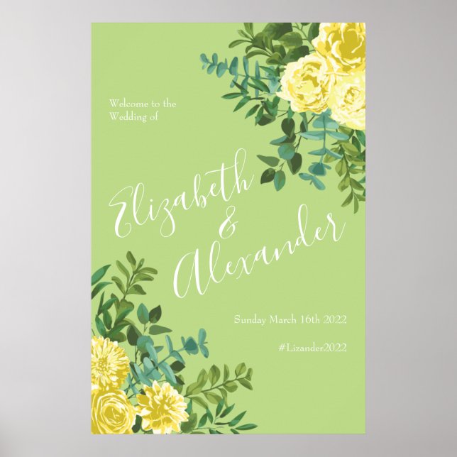 Yellow & Green Spring Rose Vintage Wedding Poster (Front)