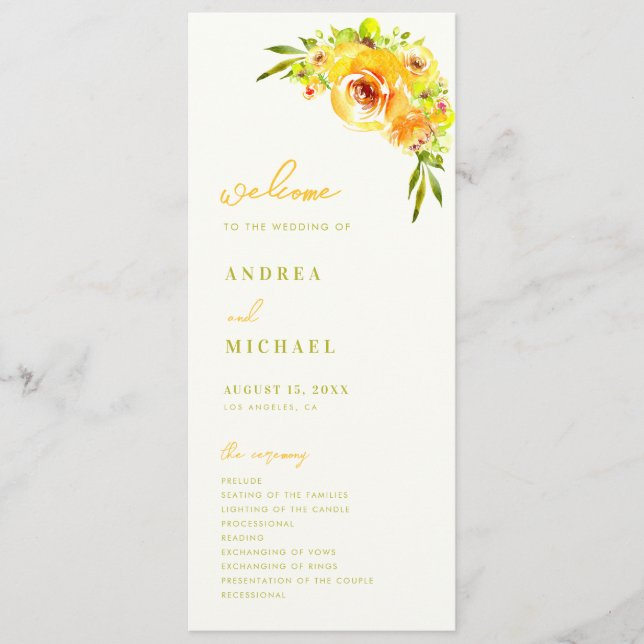 Yellow Green Summer Floral Vibrant Bloom Wedding Program (Front)