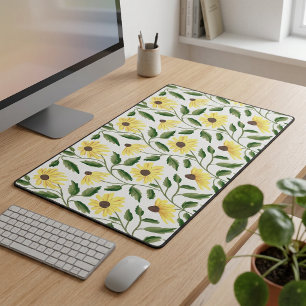 Yellow Green Sunflower Watercolor Wildflower Desk Mat