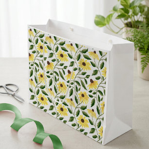Yellow Green Sunflower Wildflower Watercolor Large Gift Bag