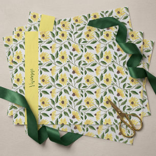 Yellow Green Sunflower Wildflower Watercolor Tissue Paper