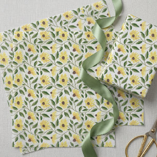 Yellow Green Sunflower Wildflower Watercolor Tissue Paper