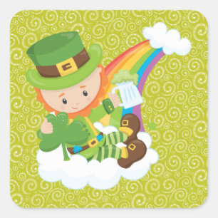Yellow Green Swirls Leprechaun and Rainbow Sticker