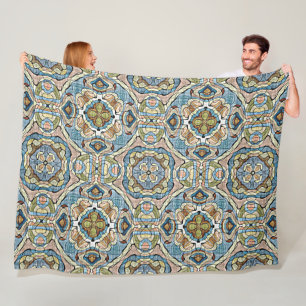 Yellow Green Teal Blue Orange Hip Bohemian Art Fleece Blanket