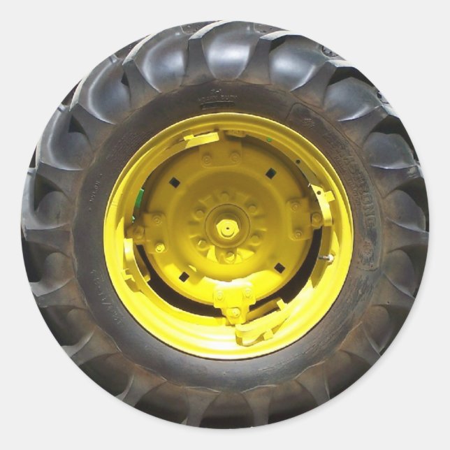 yellow green tractor wheel classic round sticker (Front)