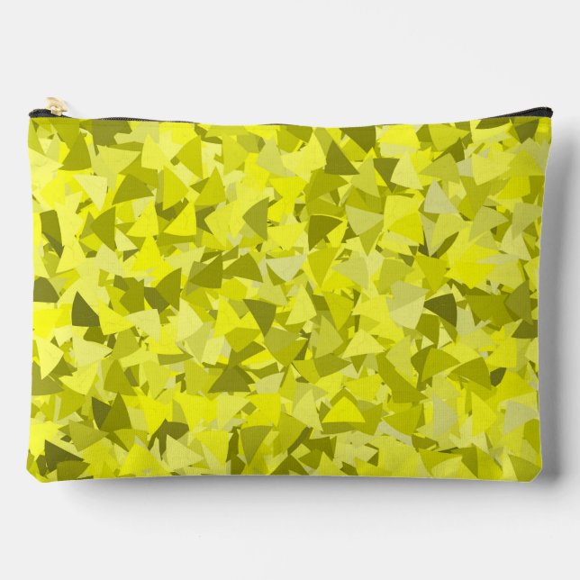Yellow Green Triangle Pattern Large Accessory Pouch (Front)