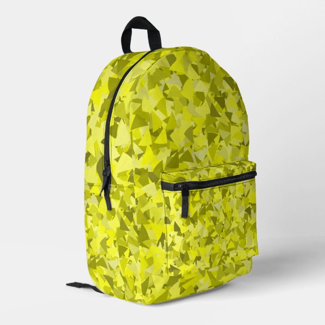 Yellow Green Triangle Pattern Printed Backpack (Back Corner Left)