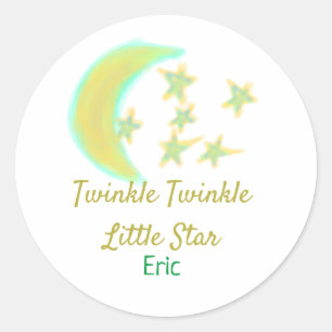 Yellow green twinkle Twinkle Little Star add name Classic Round Sticker